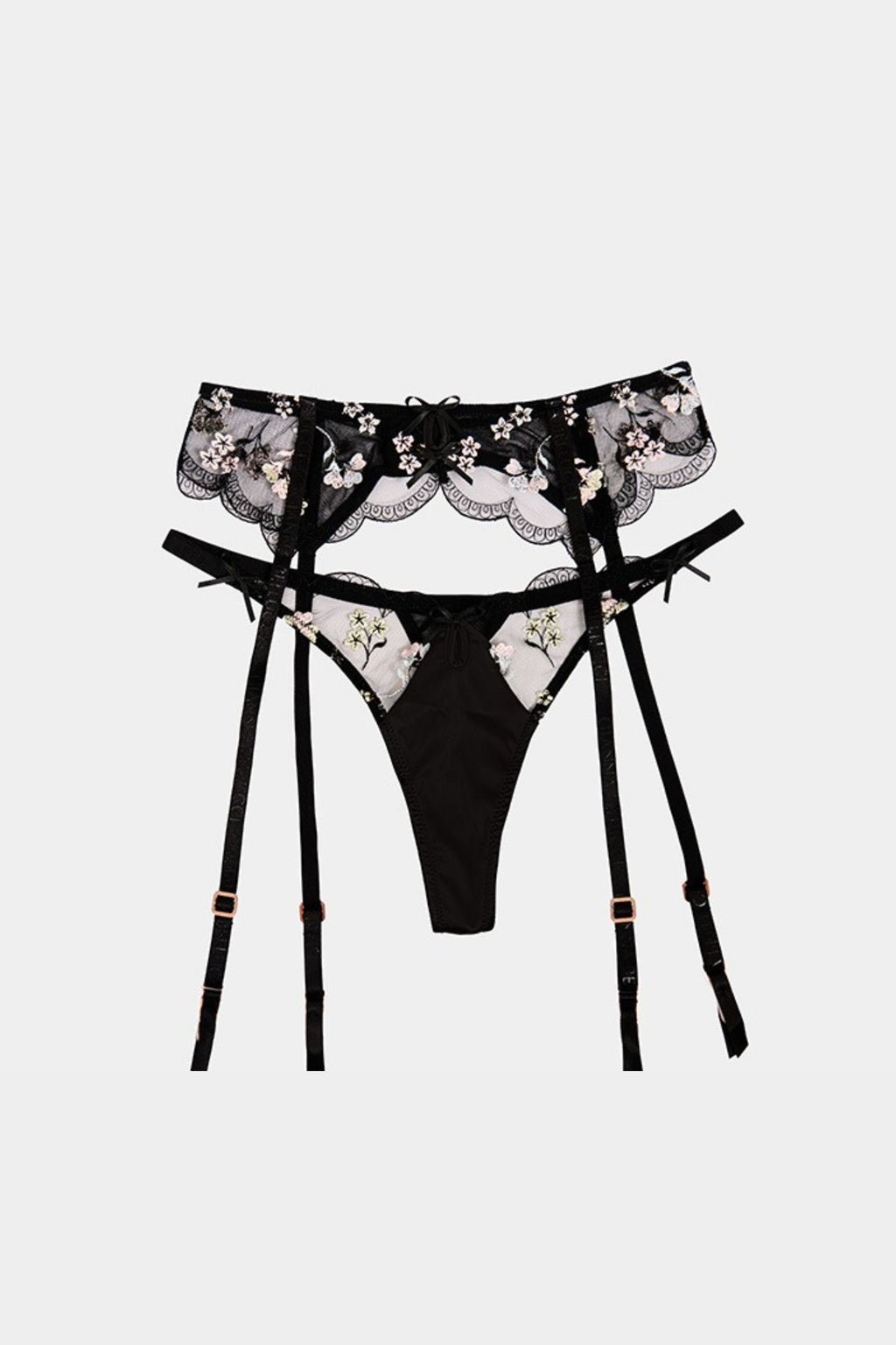 Angelica Thong & Garter Belt - Black | Gianna Bellucci
