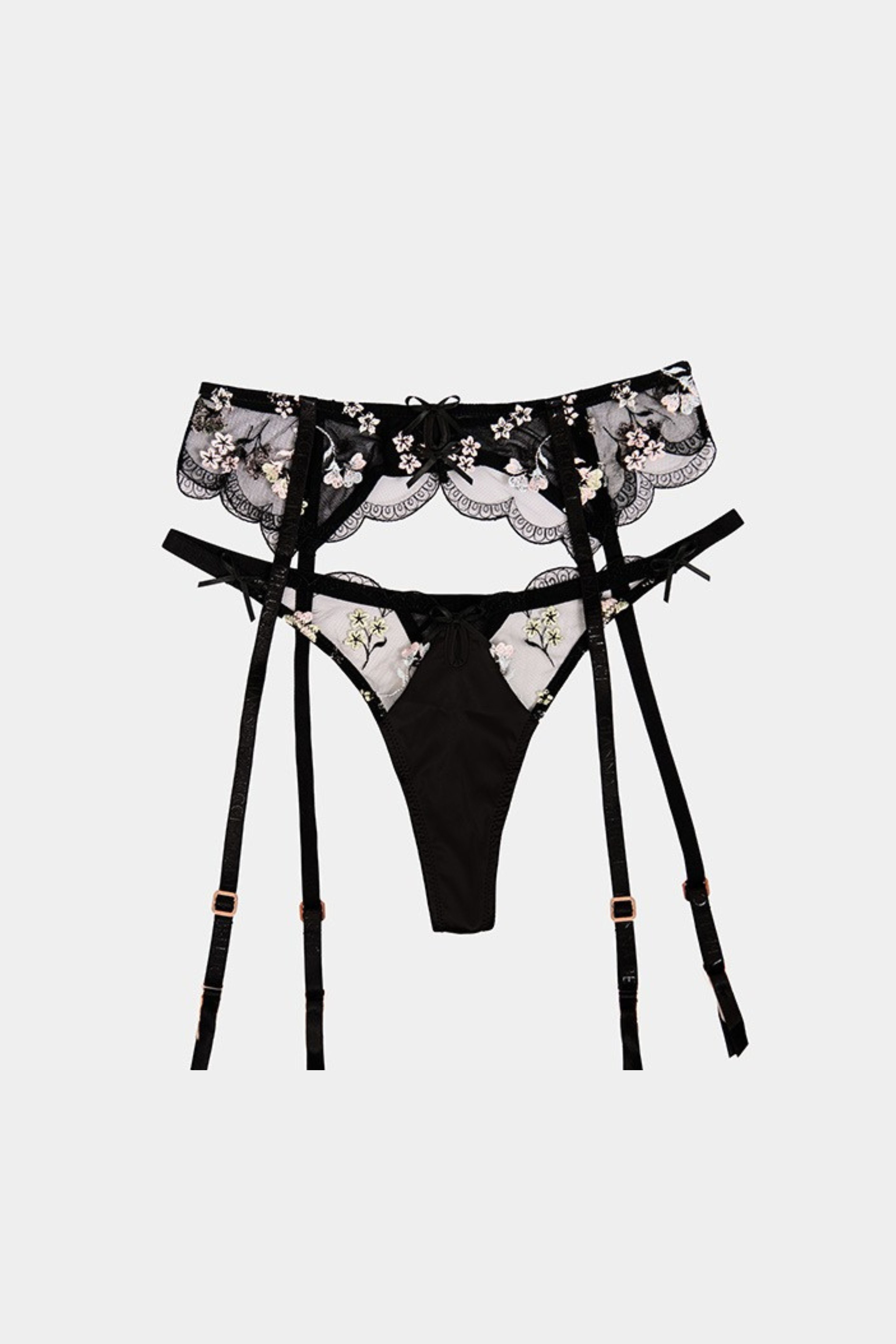 Angelica Thong & Garter Belt - Black | Gianna Bellucci